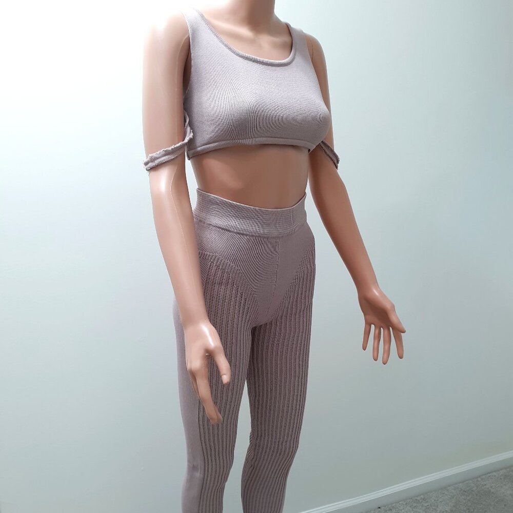 Sexy 2 Pieces Mesh Paneled Crop Tank Tops Bodycon Legging
